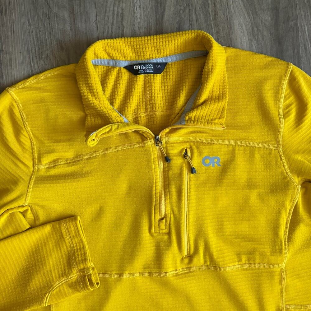 Outdoor Research Vigor Quarter Sweater Zip Men's Size L Mustard Grid Fleece